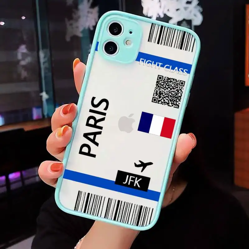 

design Cute FIRST CLASS PLANE TICKET Phone Case Matte Transparent for iPhone 7 8 11 12 s mini pro X XS XR MAX Plus cover funda
