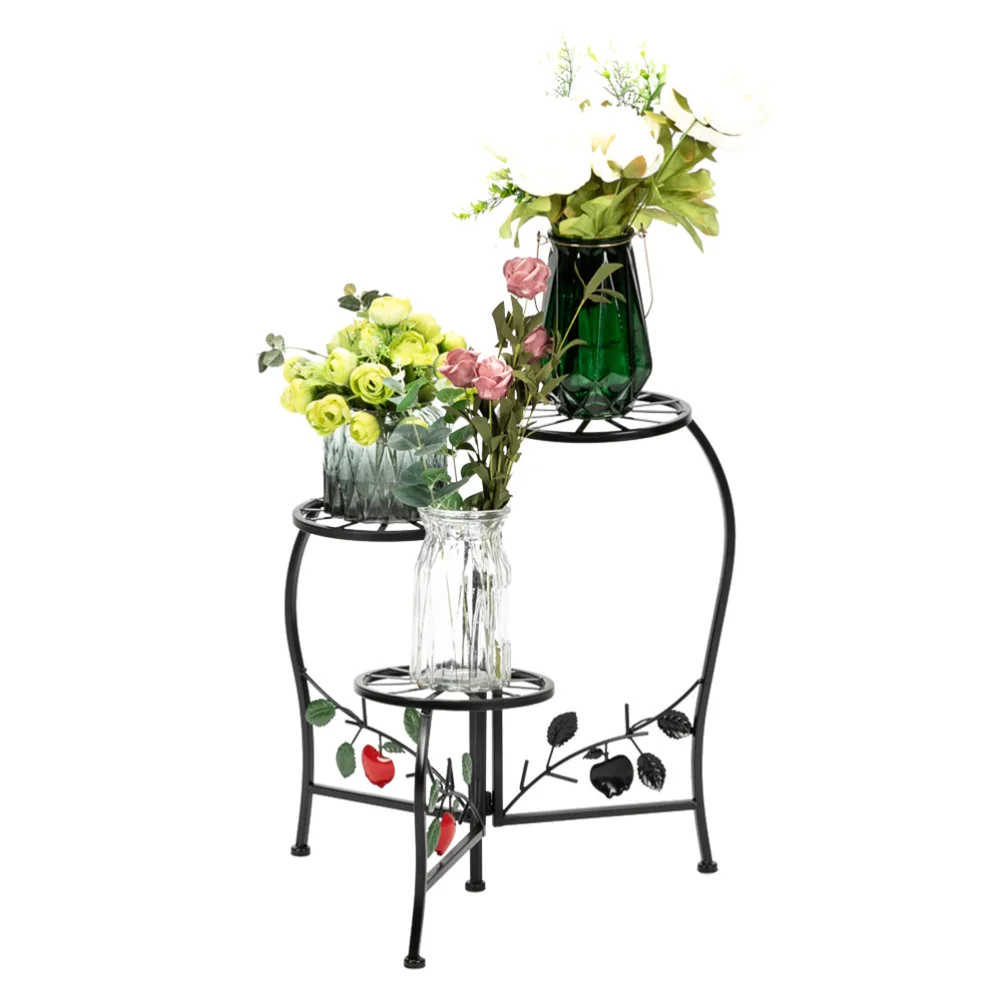 

1pc Painted Leaf Blades Shape 3 Blocks Plant Stand Useful Durable Delicate Plant Rack for Outdoor