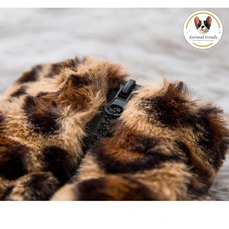 

Soft Fashion Design Dog Clothes Winter Coat Jacket Leopard Pattern Luxury Fluffy Soft Faux Fur Warmth Puppy Pet Jacket Zip Style