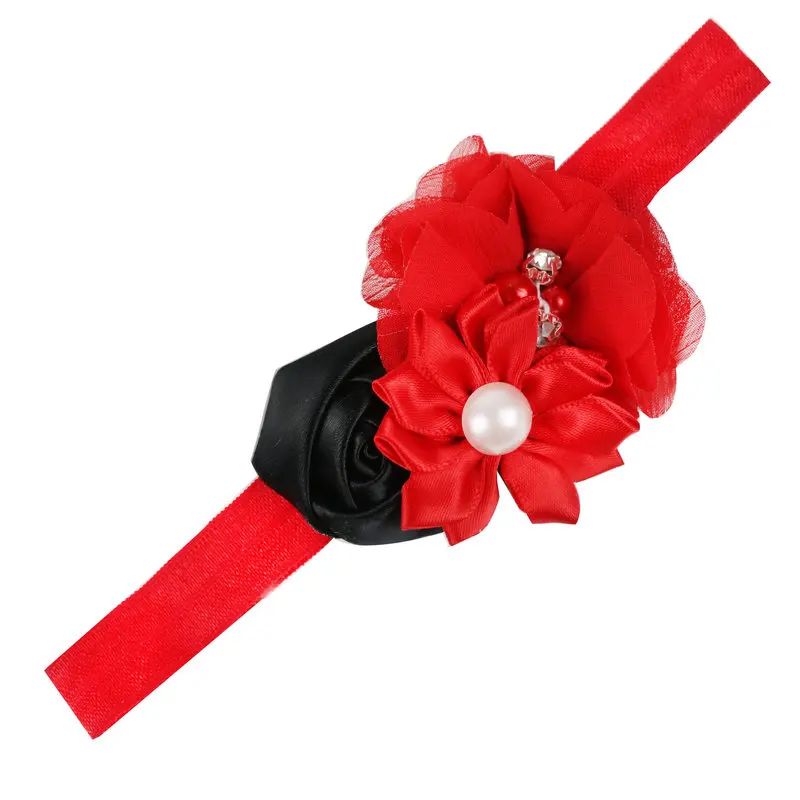 Red with balck 10 шт./партия, г., нарядная атласная Цветочная эластичная повязка для волос, аксессуары для волос - Цвет: Red with balck