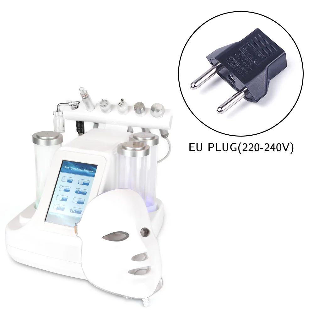 EU Plug 7 в 1 Гидра ДЕРМАБРАЗИЯ пилинг чистый био светильник RF вакуумный маленький пузырьковый очиститель кожи лица Гидро Вода кислородная струя пилинг машина - Цвет: EU Plug