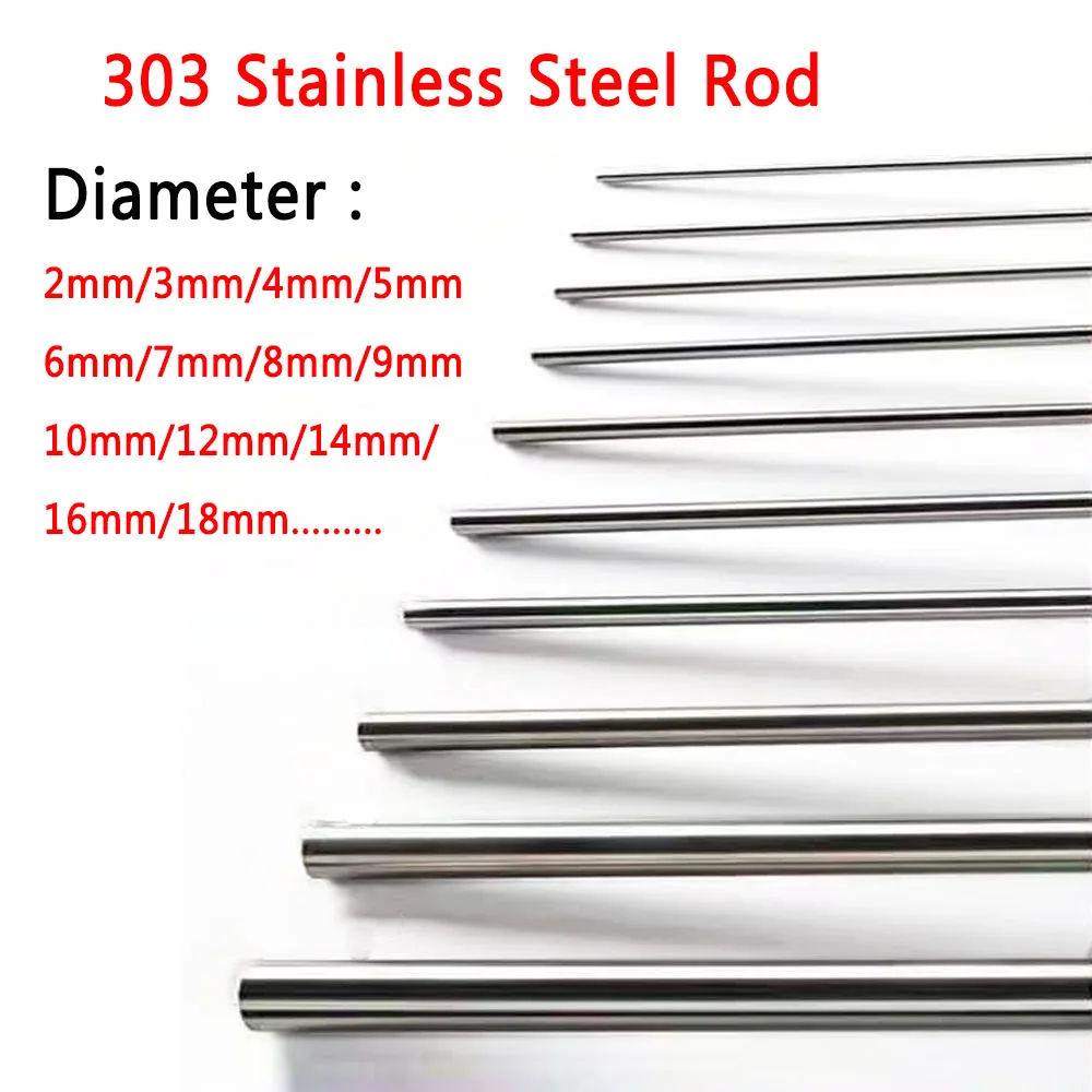 

2- 5pcs 303 Stainless Steel Rod 2mm 3mm 4mm Linear Shaft Rods Metric Round Bar Ground 100mm/200mm/250mm/300mm/400mm/500mm Length