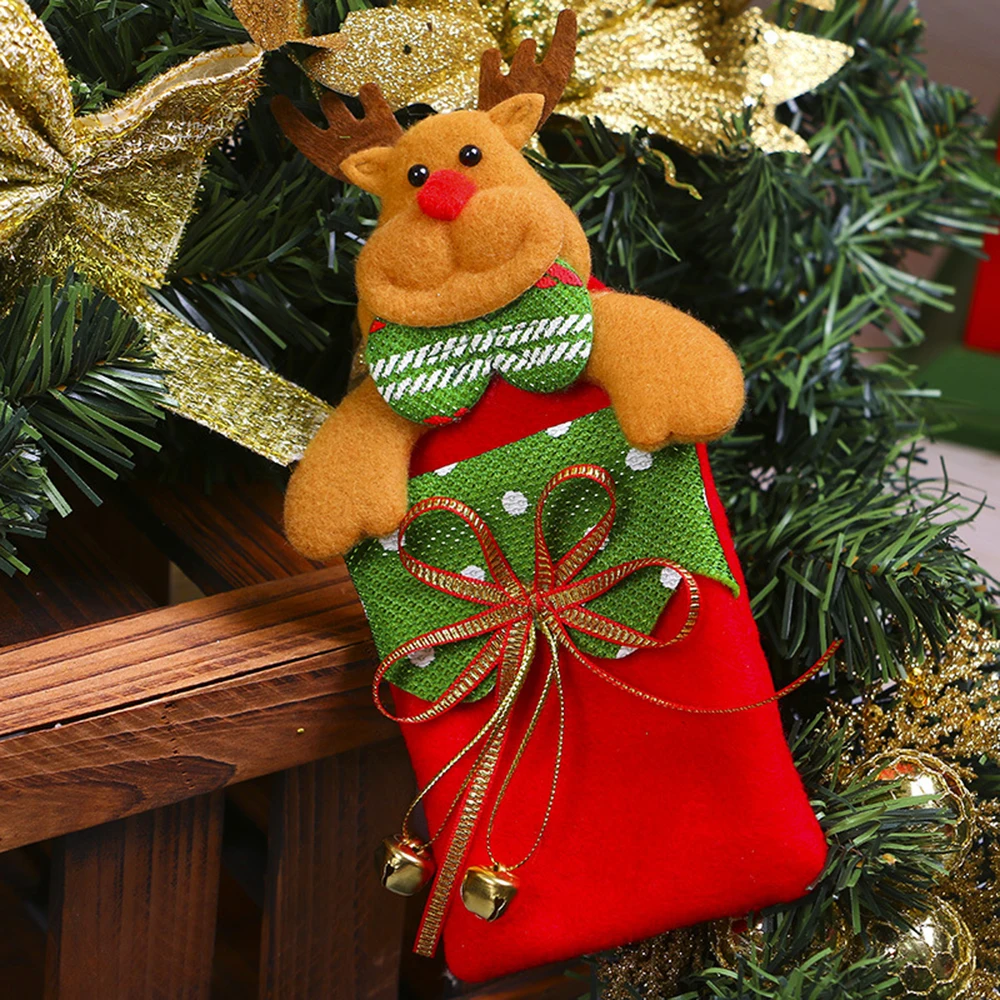 new year 2022 Christmas Gift Candy Bag Tree Hanging Ornaments Stocking Santa Claus Sock Xmas | Дом и сад