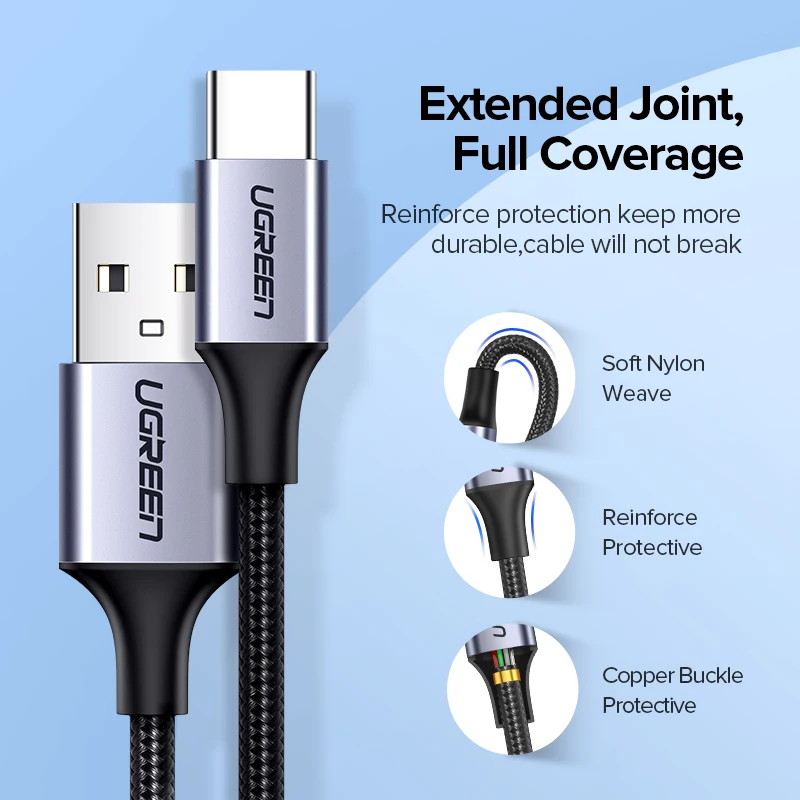 Кабель UGREEN USB-C/USB A USB-C для быстрой зарядки и передачи данных Samsung Galaxy S9 Huawei P30 |