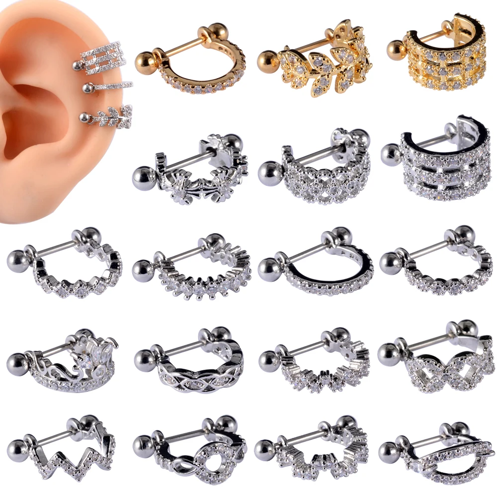 

25PCS/Lot Ear Cartilage Ring Stainless Steel Barbell With Cz Hoop Tragus Cartilage Cuff piercing Helix Daith Rook Lobe Earrings