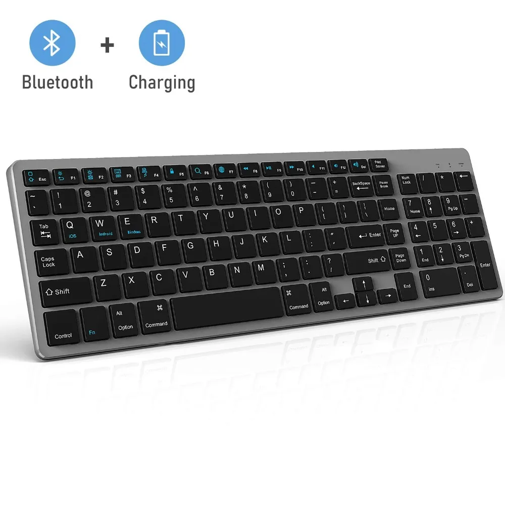 Gray Black Zienstar ультра тонкая стандартная Bluetooth клавиатура для IPAD, MACBOOK, ноутбука, компьютера и планшета, перезаряжаемая литиевая батарея - Цвет: Gray Black