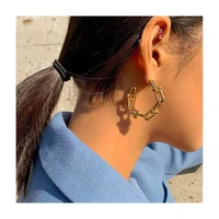 new fashion chain circular metal earrings vintage punk style hollow gold silver colour earrings for women trend jewelry