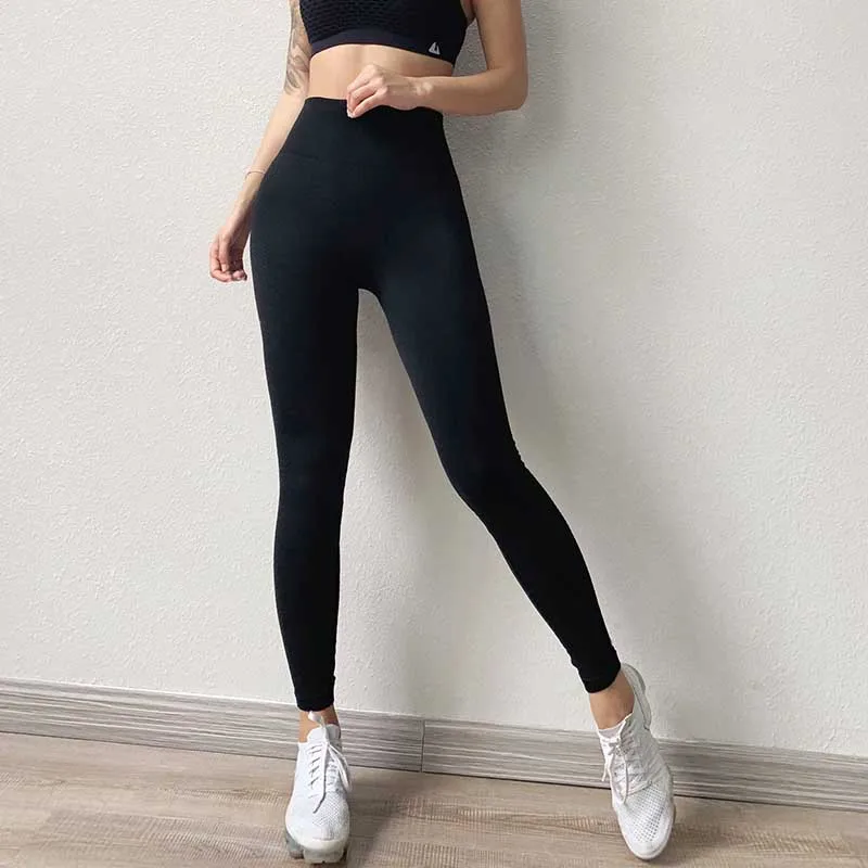 Black Женские спортивные Леггинсы для фитнеса, бега, спортзала, йоги, штаны для женщин, высокая талия, контроль живота, длина до лодыжки, спортивная одежда - Цвет: Black