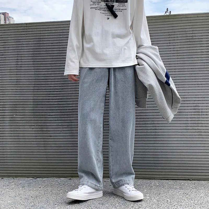 

Korean Wide-leg Jeans Men's Fashion Retro Casual Drawstring Jeans Men Streetwear Loose Hip-hop Straight Jeans Trousers Mens