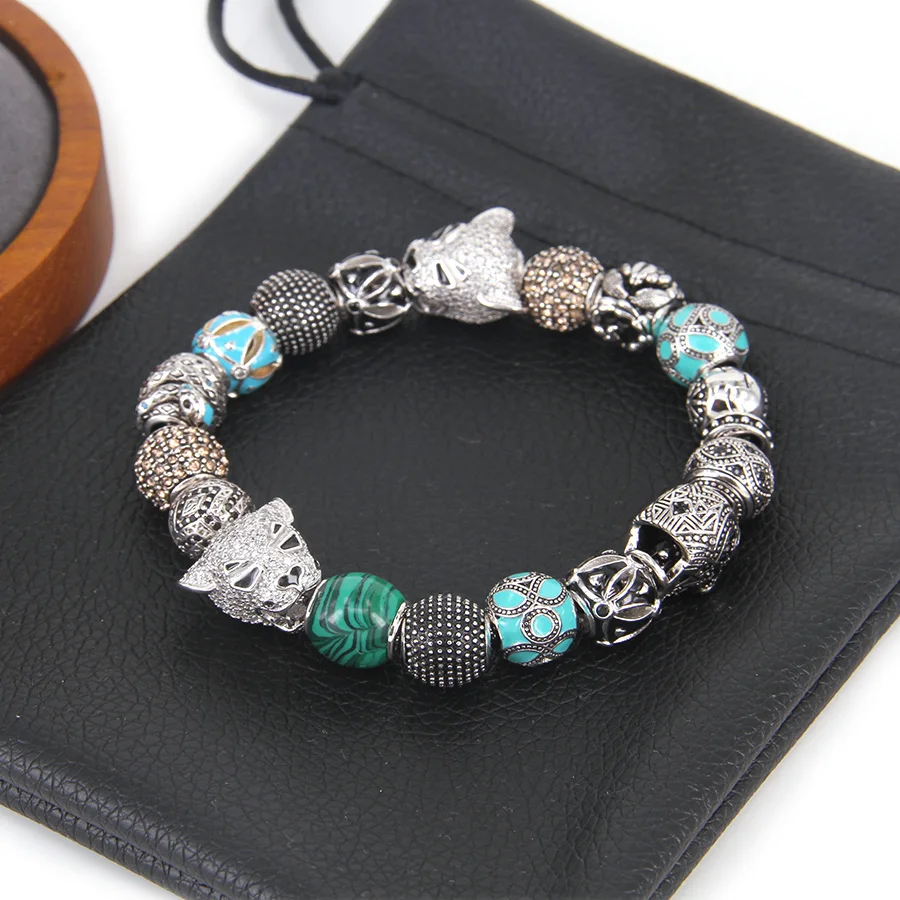 HEMISTON Томас стиль зеленый браслет из бисера с тигром бусины черепа Rebel сердце для