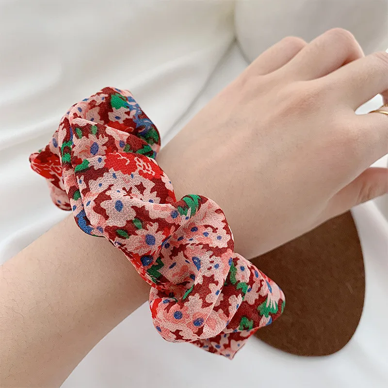 2020 Bohemian Polka Dot Floral Printed Ribbon Hair Scrunchies Women Elastic Band Ponytail Accessories | Украшения и аксессуары