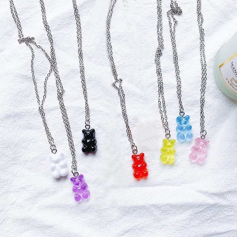 Семь цветов милое колье с мишкой эпоксидная смола смолы кулоном Медвежонок