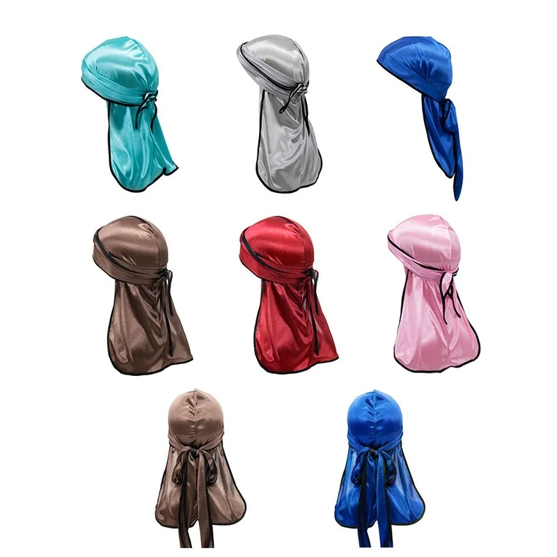 

Unisex Bonnets Fashion New Multi-function Silk Satin Long Tail with Brim Pirate Cap Elastic Cap Chemo Cap SilkyDurag 511
