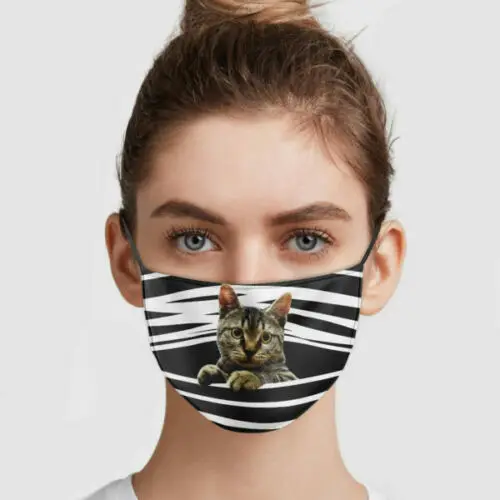 

Cats Stripes Face Mask Christmas Face Mask Washable Reusable 3D