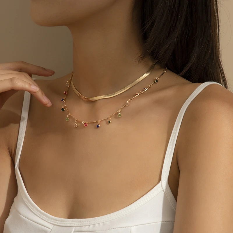 

Kiwiberry 2021 2 шт./компл. Новинка в стиле «хип-хоп», «панк» металлическая цепочка из змеиных костей, колье, набор с модные Цвет Стразы многослойное...