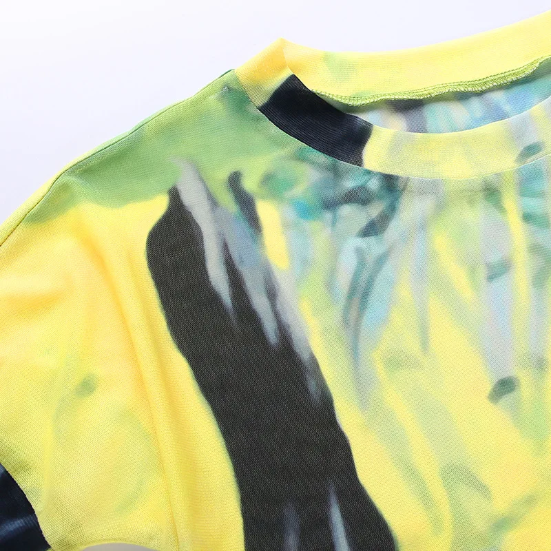 

2021 Casual Women Tie Dye Print Skirt Suit Summer Beach Party Short Sleeve Tops And Mini High Waisted Skirt Dress Two Piece Set