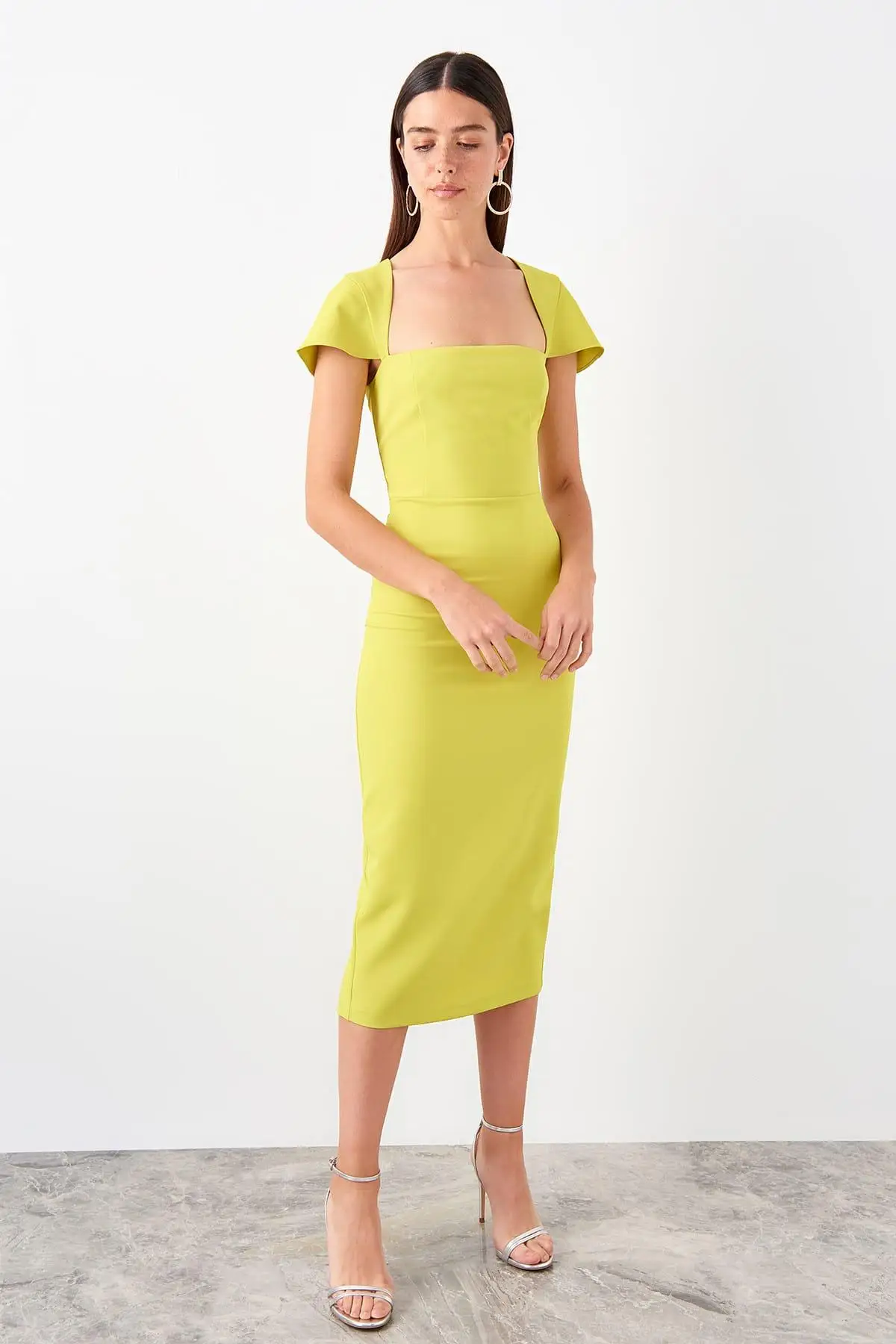 Trendyol желтое платье с рукавами TPRSS19FZ0570|Женские платья| |