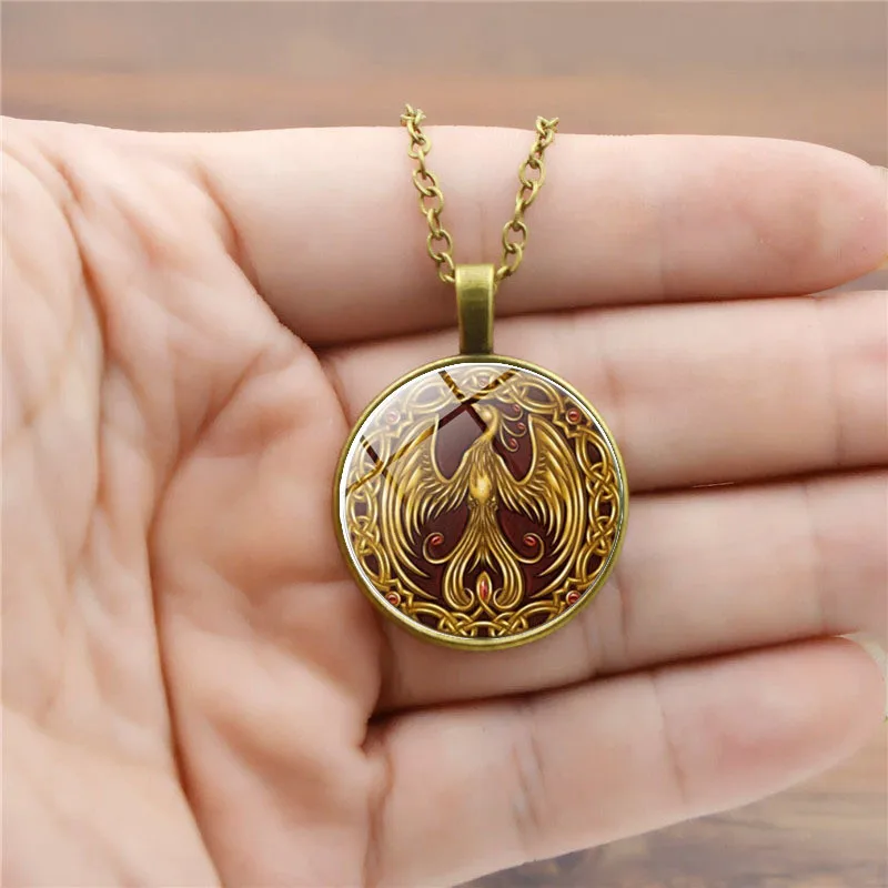 Стекло Цепочки и ожерелья Феникс золотая птица фото кулон Anlmal ювелирных изделий