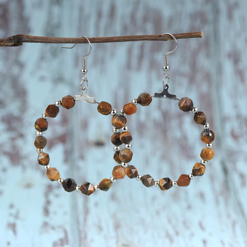 Женские Висячие серьги с натуральным камнем фиолетового Тигрового Глаза лазурит