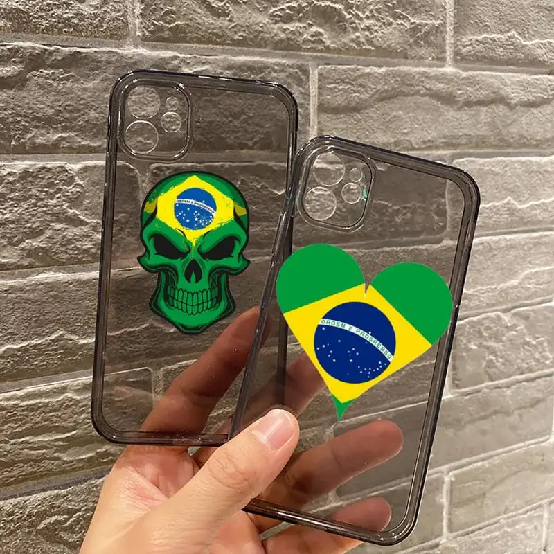

Brazilian flag Phone Case For iPhone 12 11 8 7 se 2020 mini pro X XS XR MAX Plus Black Transparent Cover