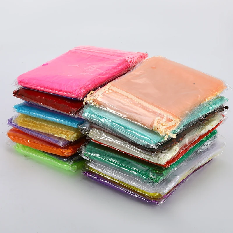 

100pcs 7x9 9x12 10x15cm Mix Color Jewelry Organza Bag Wedding Party Decoration Drawable Bags Gift Jewelry Pouches