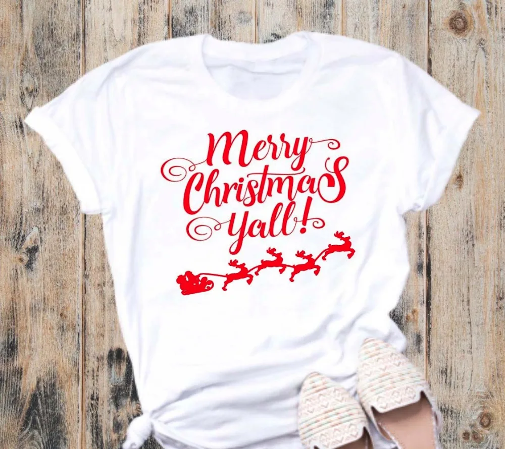 

Merry Christmas Ya'll T-Shirt Tops Gift Christmas Party T Shirts Tee Tumblr Red Letter Printed Happy Christmas Cute