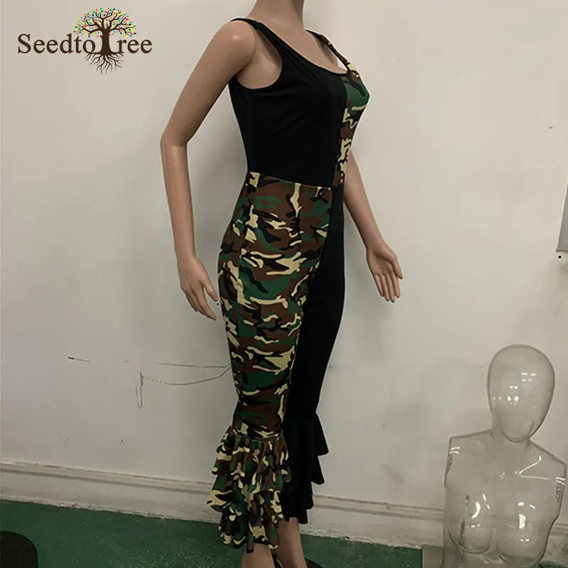 Женские комбинезоны без рукавов с цветными блоками толстым ремешком и оборками