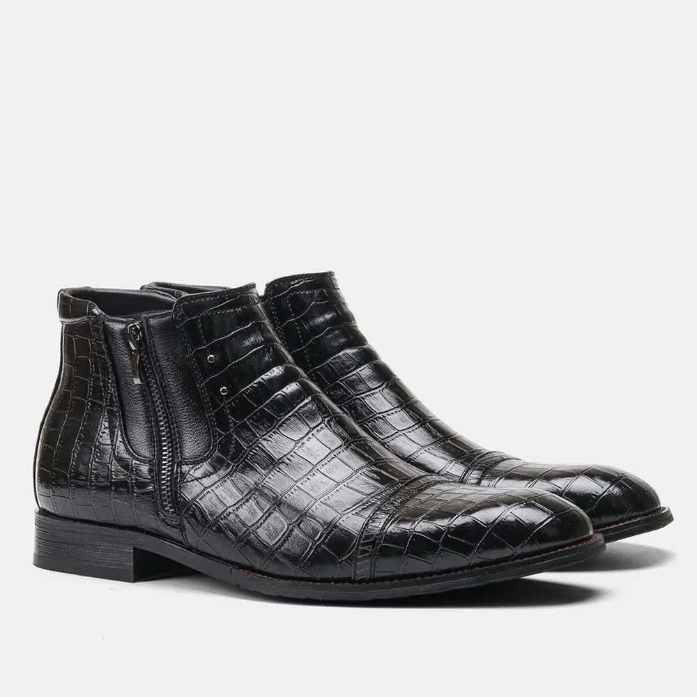 

British New Men's Black Chelsea Boots Fashion Pointed Toe Leisure Brogue Shoes Python Snake Office Caeer Footwear 40-46 ERRFC