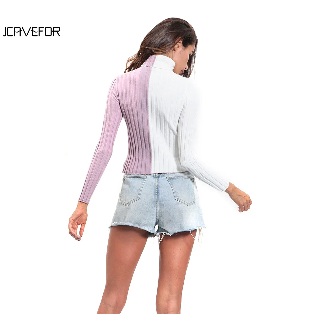 Осенне-зимние женские повседневные свитера с высоким воротником в стиле пэчворк