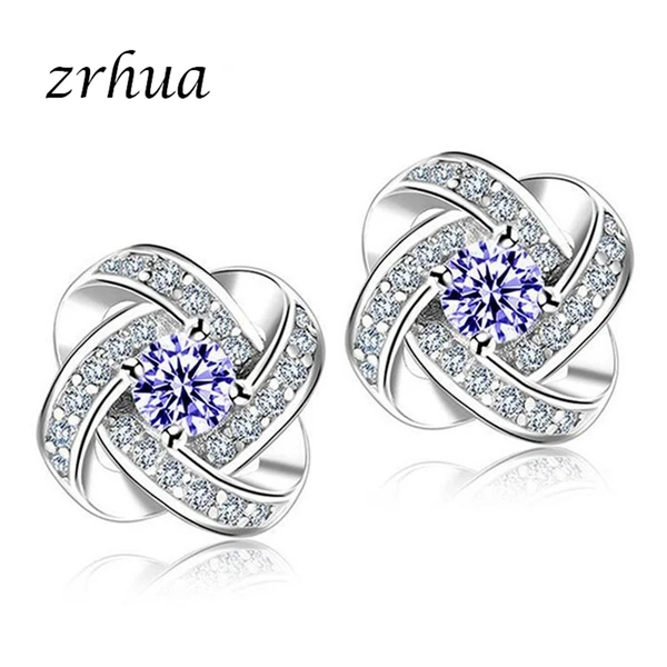 whitepurple ZRHUA новые корейские 925 пробы серебряные серьги-гвоздики для женщин модные ювелирные аксессуары Элегантные Brinco подарок на помолвку - Окраска металла: whitepurple