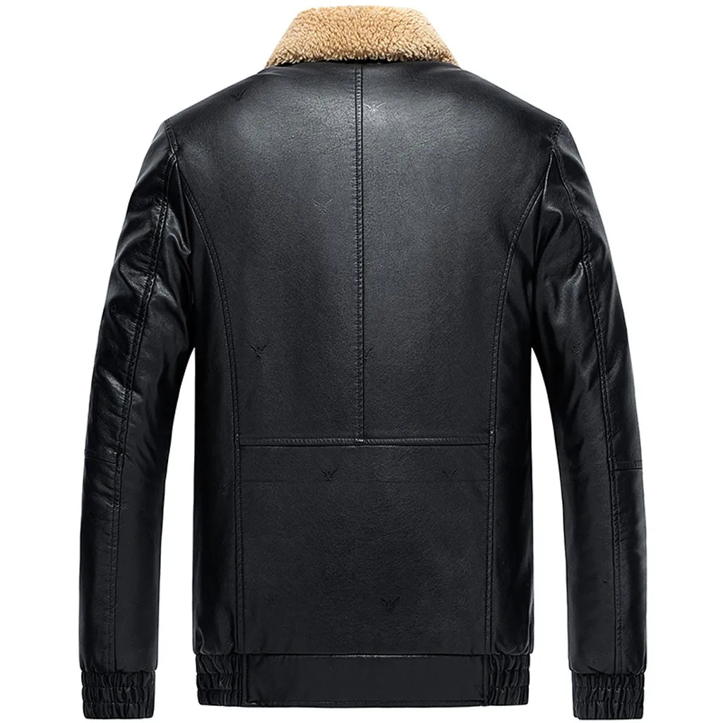 Мужская кожаная куртка плюс бархатная кожаная курка мужская jaqueta de couro masculino осенне-зимняя однотонная куртка с длинными рукавами#3
