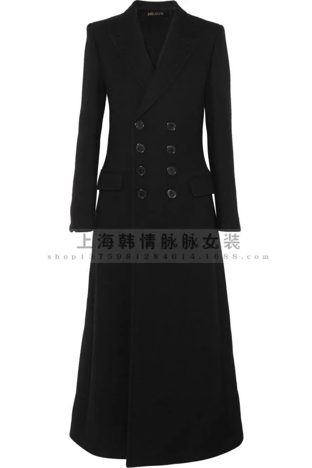 Fashion Solid Long Wool Coat Slim Office Lady Wool Blend Coat and Jacket Double Breasted Women Coats Autumn Winter