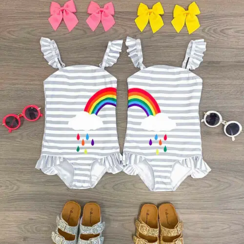 2019 летний купальник для маленьких девочек комплект бикини с радужным принтом