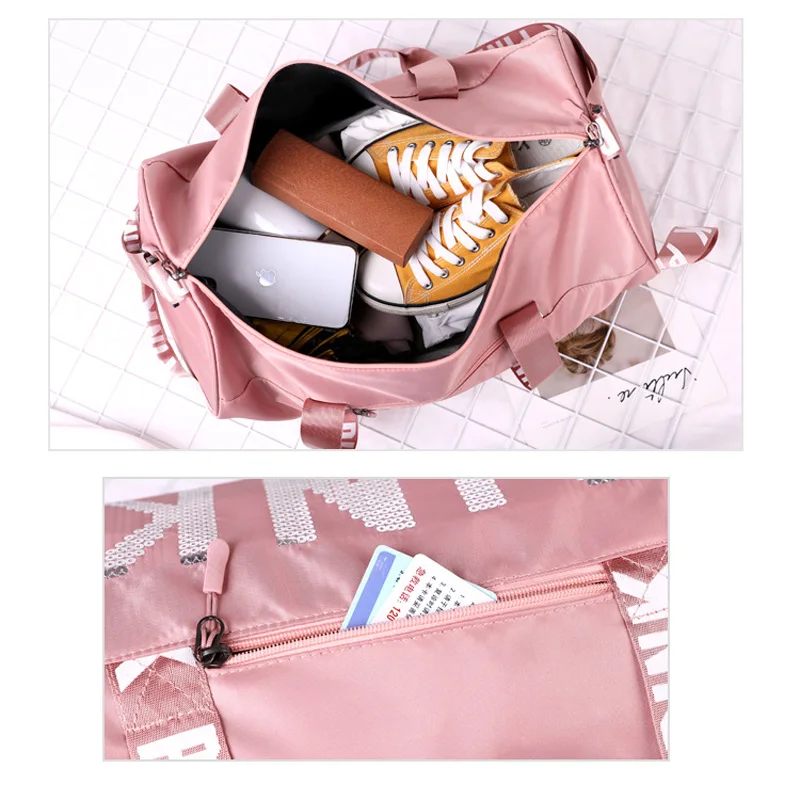 Fitness Training PINK Bag Sequins Letter Outdoor Sports bag Package Yoga Handbag high capacity Sports Crossbag