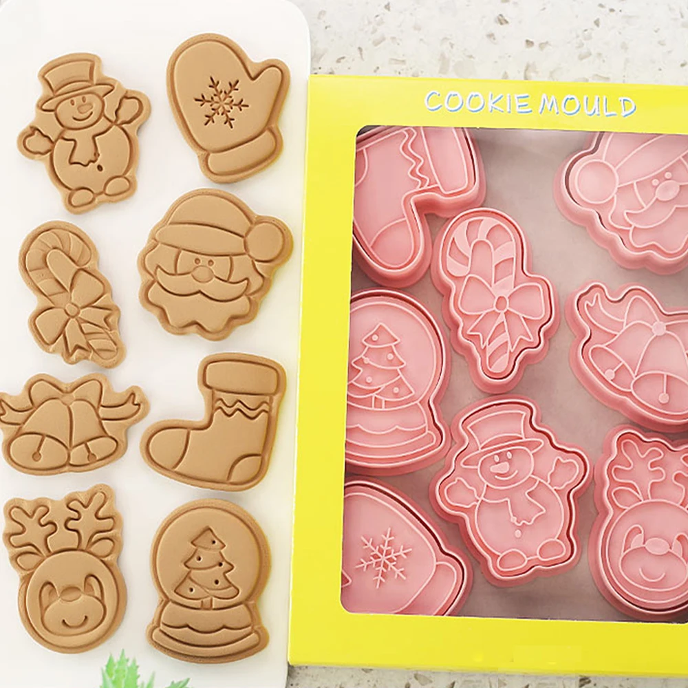 

8PCS/SET Christmas Biscuit Mold Cookie Stamp Cookie Cutter Set Icing Fondant Cake Decoration Tool Baking Tools for Cakes
