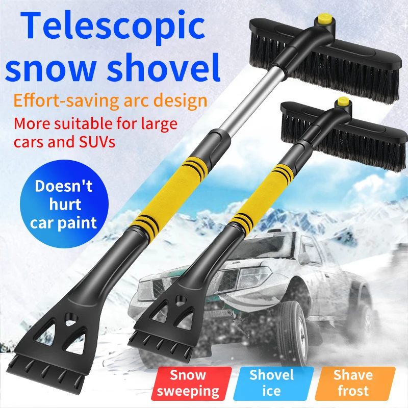 Pala de nieve extensible para limpieza de coche, m&aacute;quina de invierno, raspador de hielo, cepillo de nieve para parabrisas de coche con mango ergon&oacute;mico de espuma desmontable-0