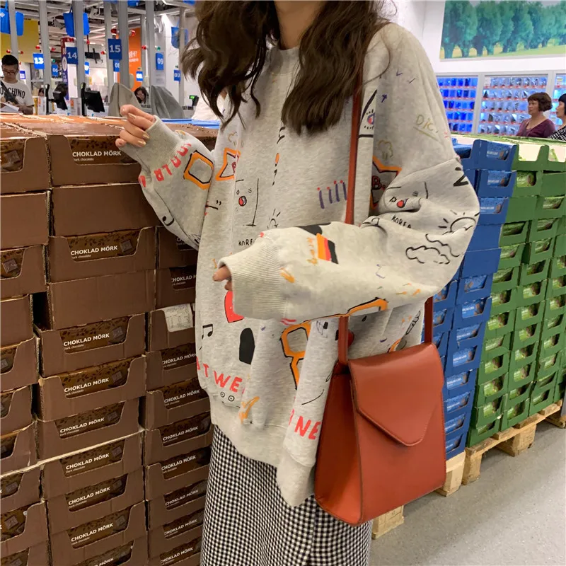 Женский свитшот y2k повседневный Свободный контрастной расцветки с Вышивкой Букв