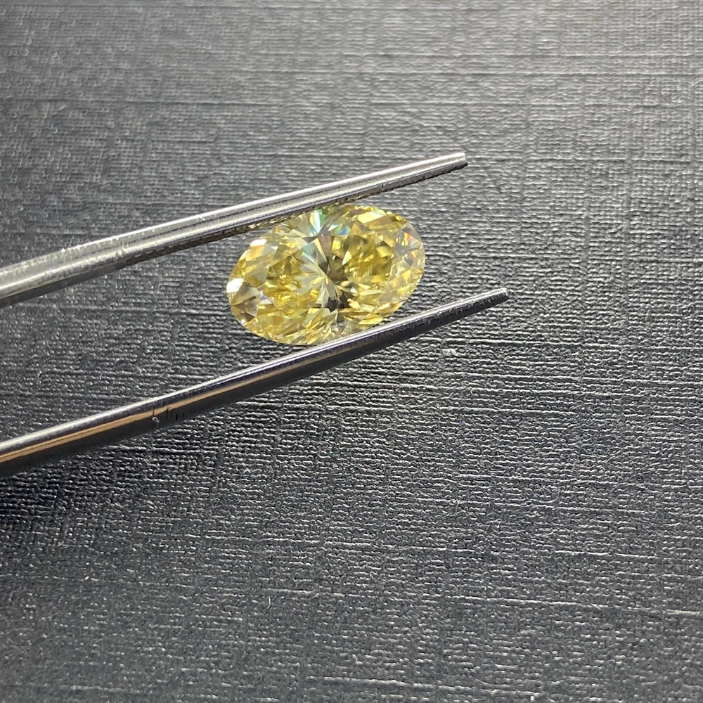 Meisidian 10*14 MM 8 Carats VVS Oval Cut Moissanite Diamond GRA Yellow Synthetic Gemstone