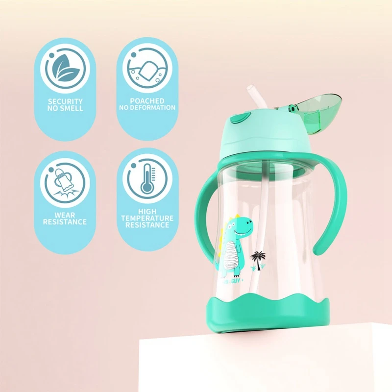 

480ml Feeding Cups Kids Cute Animal Print Straw Cup Baby Juice Drink Learn To Drink Cup Non-slip Base