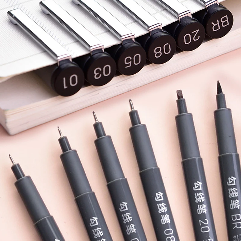 6 шт. Deli Fineliner Micron набор ручек 01 03 05 08 2 0 водостойкие черные чернила Эскиз маркер