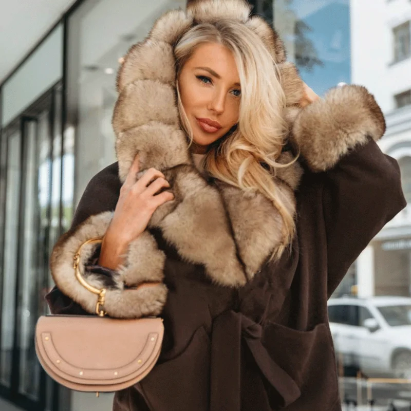 FURSARCAR New Arrival Real Fox Fur Pink Coat Natural Fur Jacket Top Fashion Female Thick Warm Winter Luxury High Quality Coat enlarge