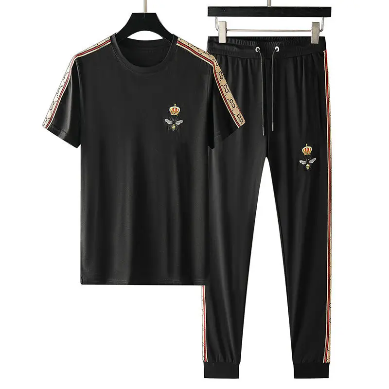 

European 2021 summer new men's fashion brand leisure embroidery sports casual suit short sleeve pants