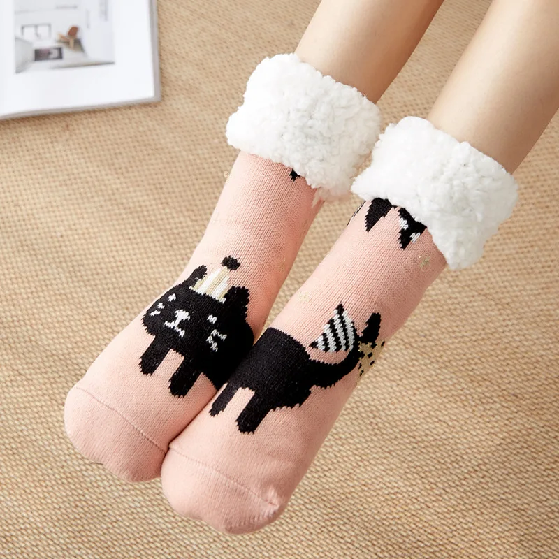 

Winter Matching Women Socks Two Different Sock Home Floor Girls Ladies Cozy Fuzzy Fleece Lining Slipper Sherpa Socks Anti-slip