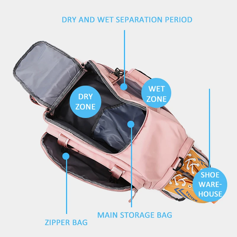 Custom LOGO Gym Bags For Women/Men  Waterproof Traveling Camping Fitness Shoulder Handbag Shoes Training Dry Wet Sack Sports Bag