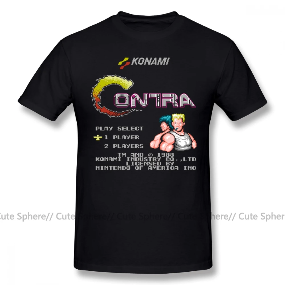 Contra футболка с коротким рукавом Классическая футболка забавная графическая Хлопковая мужская футболка больших размеров - Цвет: Black