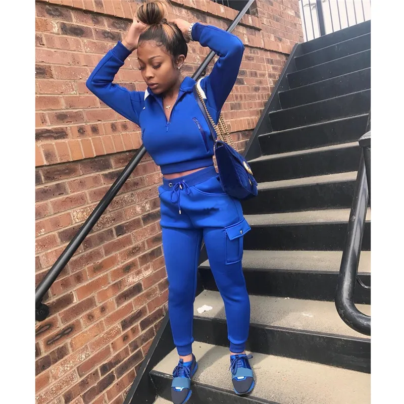 

Women's Sets Tracksuits Solid Color Zipper Long Sleeve Crop Sweatshirt and Sweatpant Jogging 2 Pcs Suits Women Matching Sets