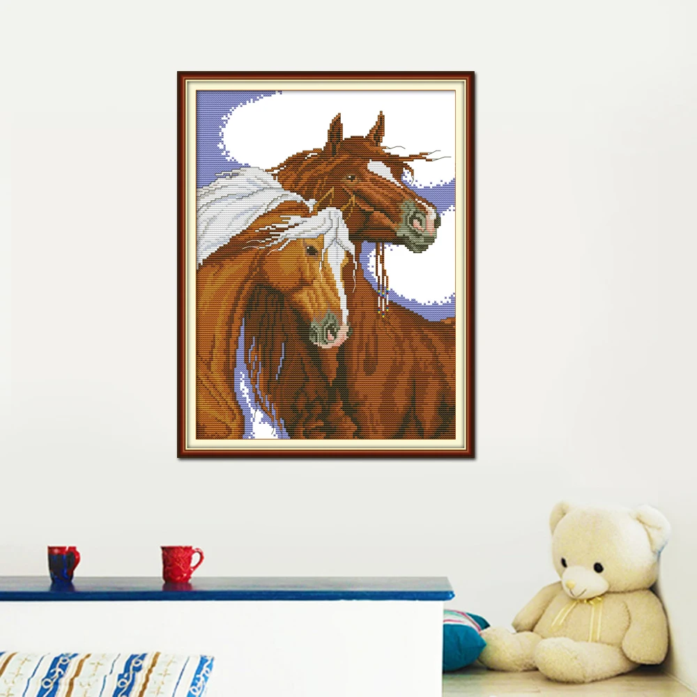 Joy Sunday Horses вышивка крестиком DA289 Счетный и штампованный домашний декор Lean Close Together