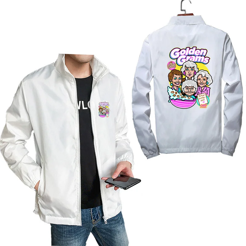 Golden Grams Print Jacket Men Spring And Autumn Fashion Long Sleeve Casual Windbreaker Coat Male Oversized Harajuku Clothing | Мужская