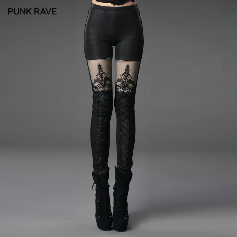 Женские готические кружевные леггинсы с принтом в стиле панк модные
