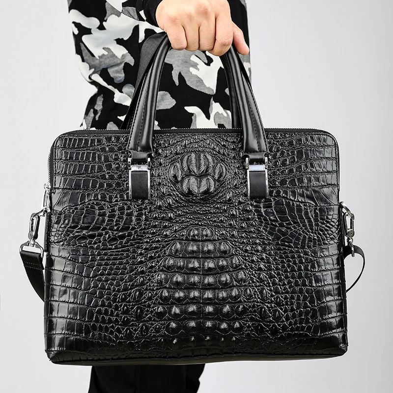 

Портфель мужской из натуральной кожи, роскошный модный дизайнерский чемоданчик для ноутбука с крокодиловым дизайном